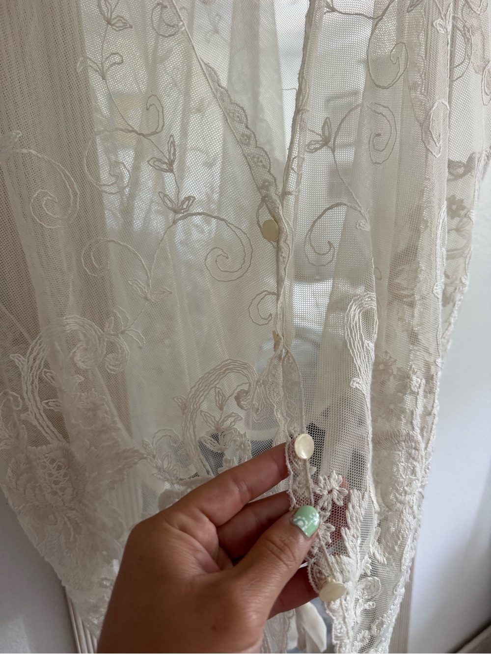 Jacque & Koko Sheer Ivory Lace Button Up Vest - Picture 4 of 6
